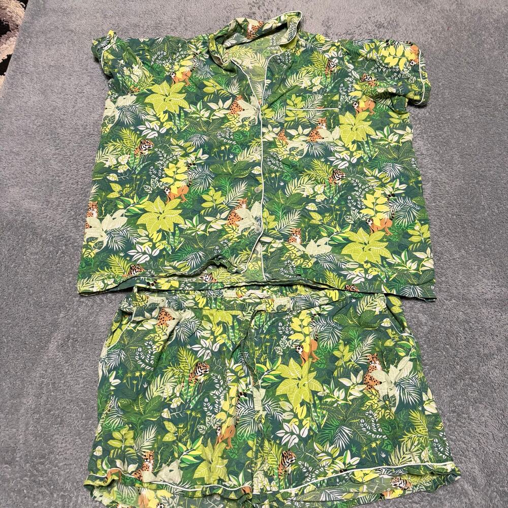 Print Fresh Pajamas Womens XXL Green Jungle Short Top and Shorts Organic Cotton